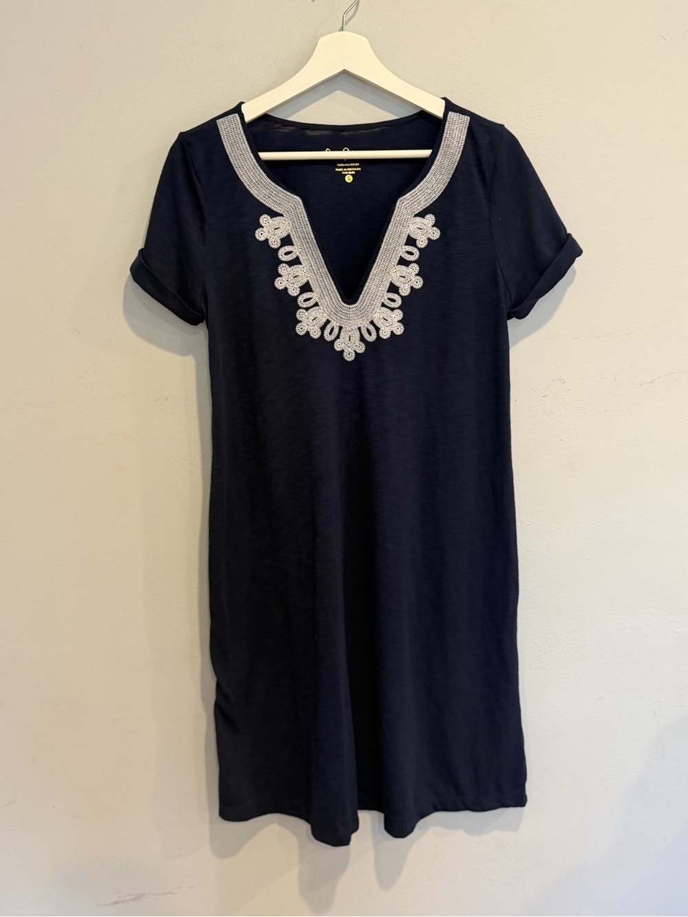 Lilly Pulitzer Navy Blue Embroidered Brewster Dress Women’s Small Short Sleeve - Picture 2 of 6